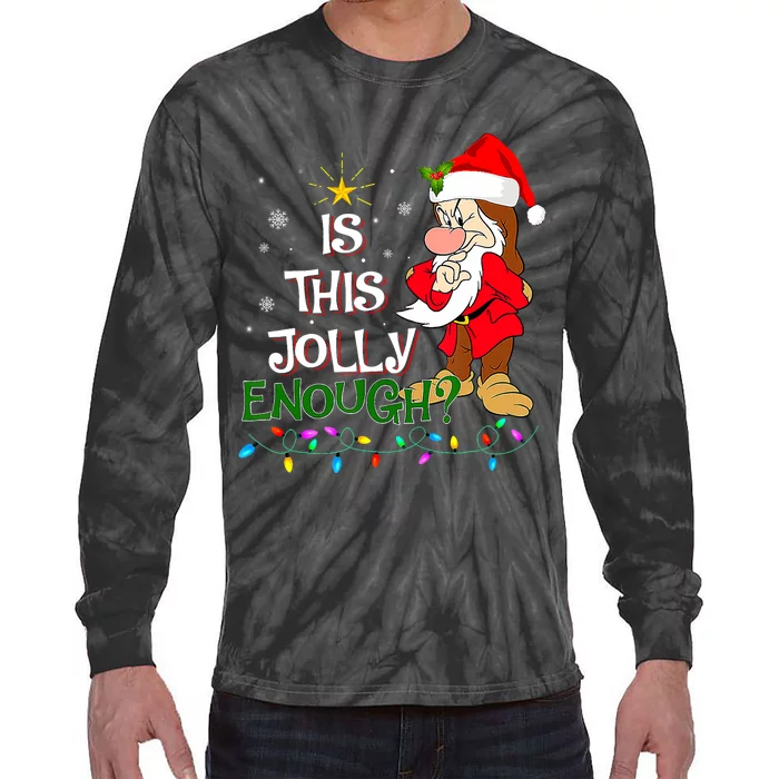 Is This Jolly Enough Grumpy Elf Pajama Christmas Lights Tie-Dye Long Sleeve Shirt