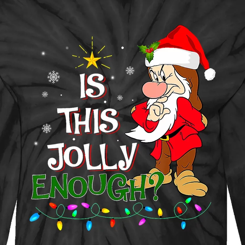 Is This Jolly Enough Grumpy Elf Pajama Christmas Lights Tie-Dye Long Sleeve Shirt