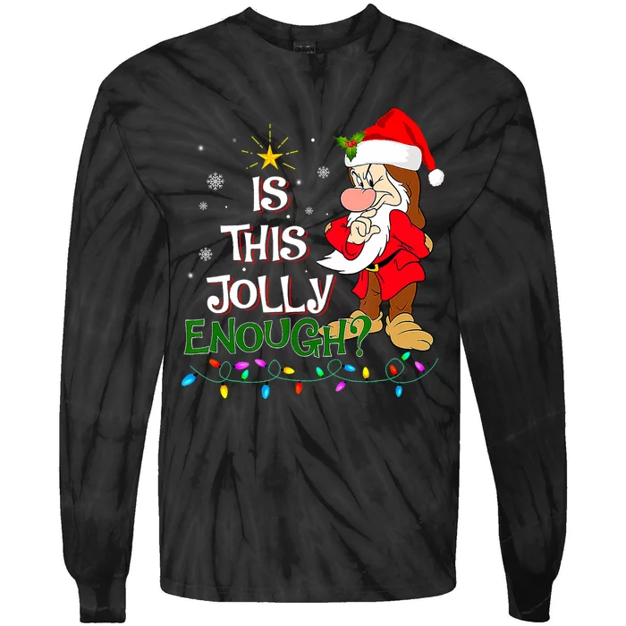 Is This Jolly Enough Grumpy Elf Pajama Christmas Lights Tie-Dye Long Sleeve Shirt