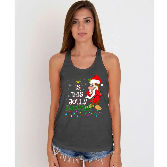 Is This Jolly Enough Grumpy Elf Pajama Christmas Lights Women's Knotted Racerback Tank