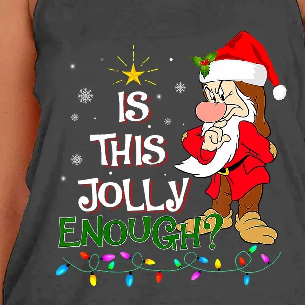 Is This Jolly Enough Grumpy Elf Pajama Christmas Lights Women's Knotted Racerback Tank