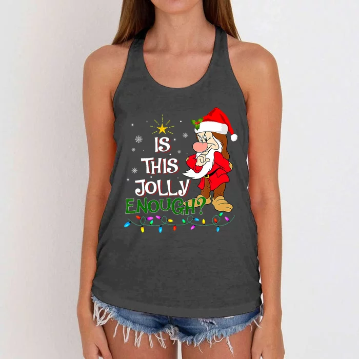 Is This Jolly Enough Grumpy Elf Pajama Christmas Lights Women's Knotted Racerback Tank