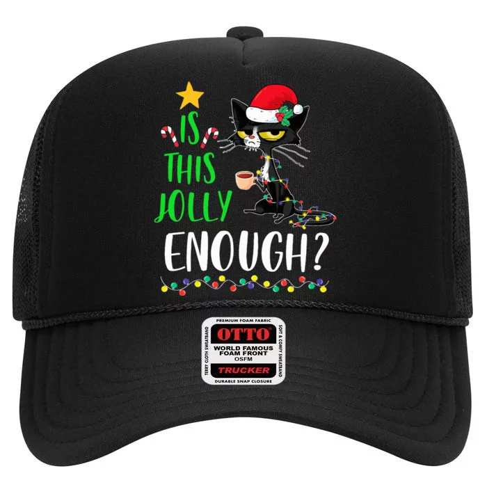 Is This Jolly Enough Black Cat Merry Christmas Tree Lights High Crown Mesh Trucker Hat