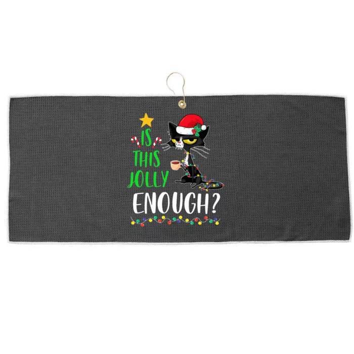 Is This Jolly Enough Black Cat Merry Christmas Tree Lights Large Microfiber Waffle Golf Towel