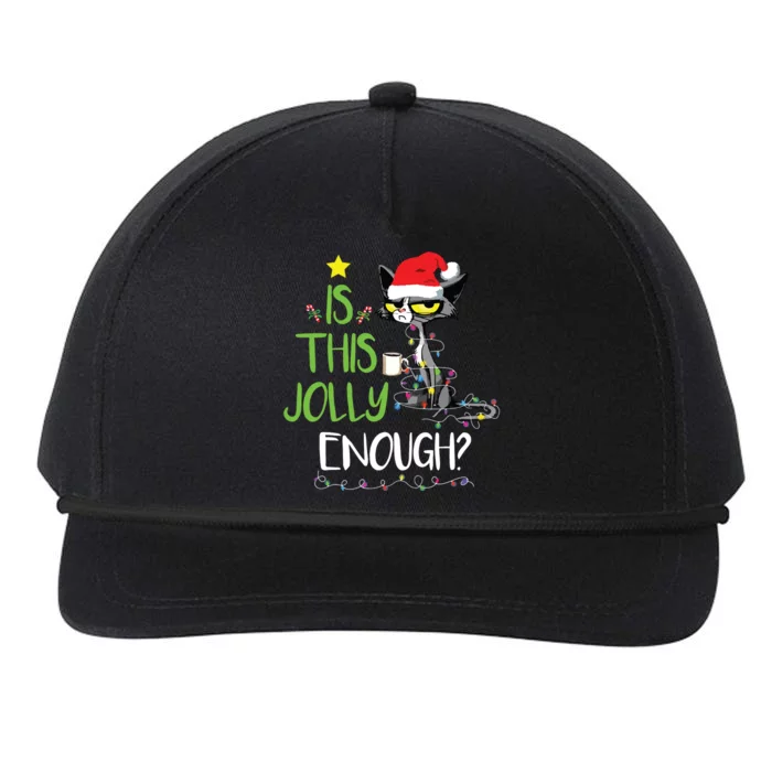 Is This Jolly Enough Black Cat Merry Christmas Tree Lights Snapback Five-Panel Rope Hat