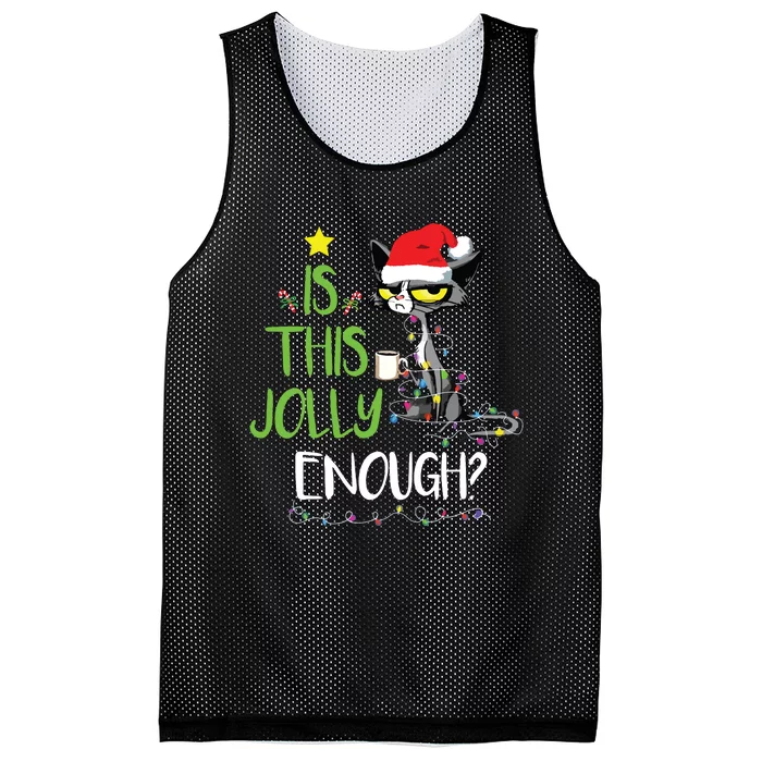 Is This Jolly Enough Black Cat Merry Christmas Tree Lights Mesh Reversible Basketball Jersey Tank