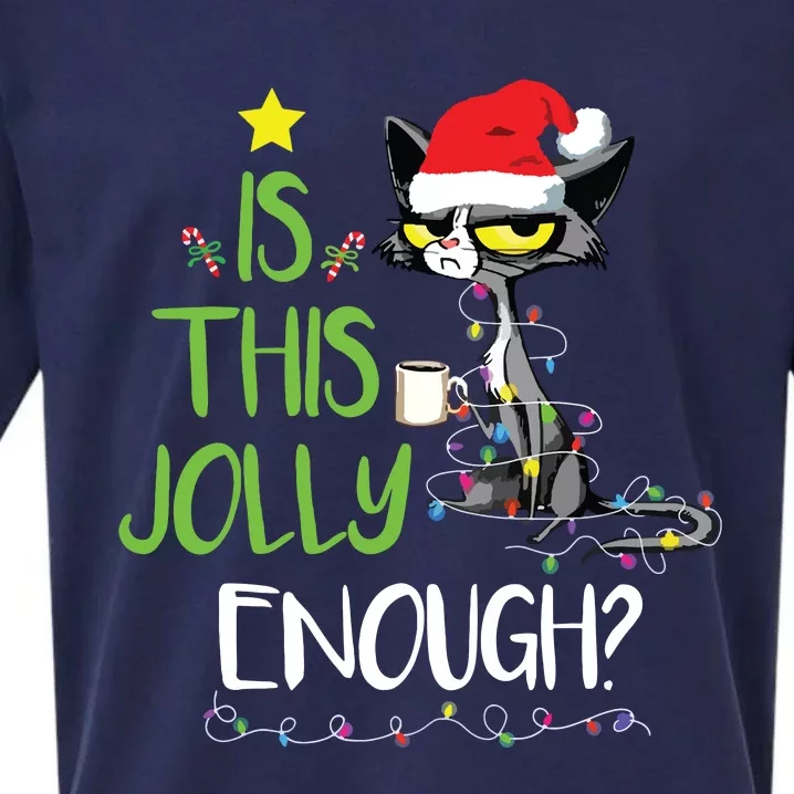 Is This Jolly Enough Black Cat Merry Christmas Tree Lights Sueded Cloud Jersey T-Shirt