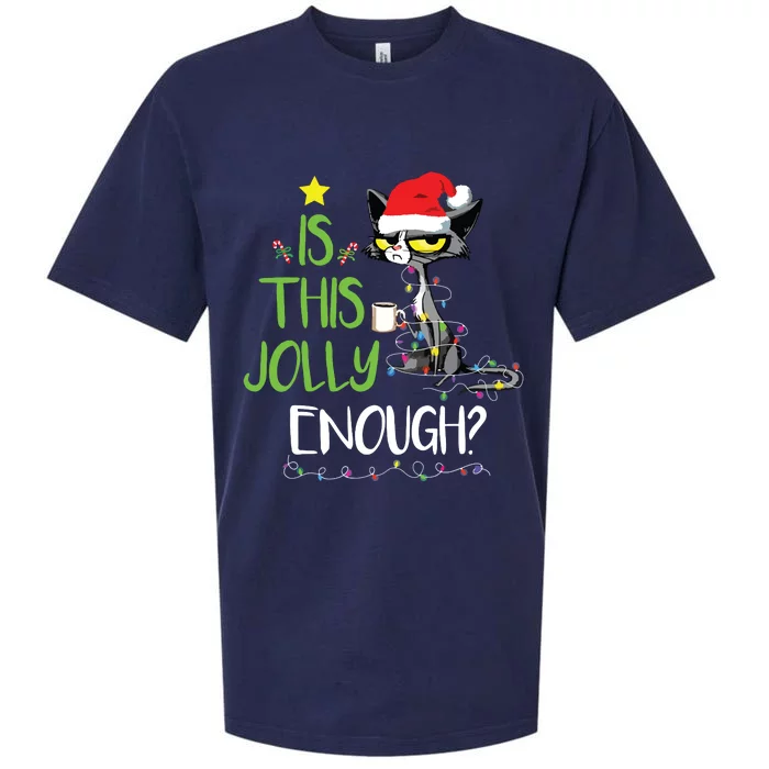 Is This Jolly Enough Black Cat Merry Christmas Tree Lights Sueded Cloud Jersey T-Shirt