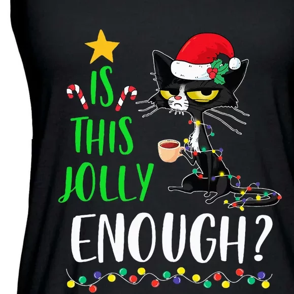 Is This Jolly Enough Black Cat Merry Christmas Tree Lights Ladies Essential Flowy Tank