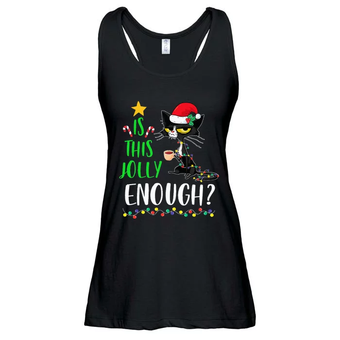 Is This Jolly Enough Black Cat Merry Christmas Tree Lights Ladies Essential Flowy Tank