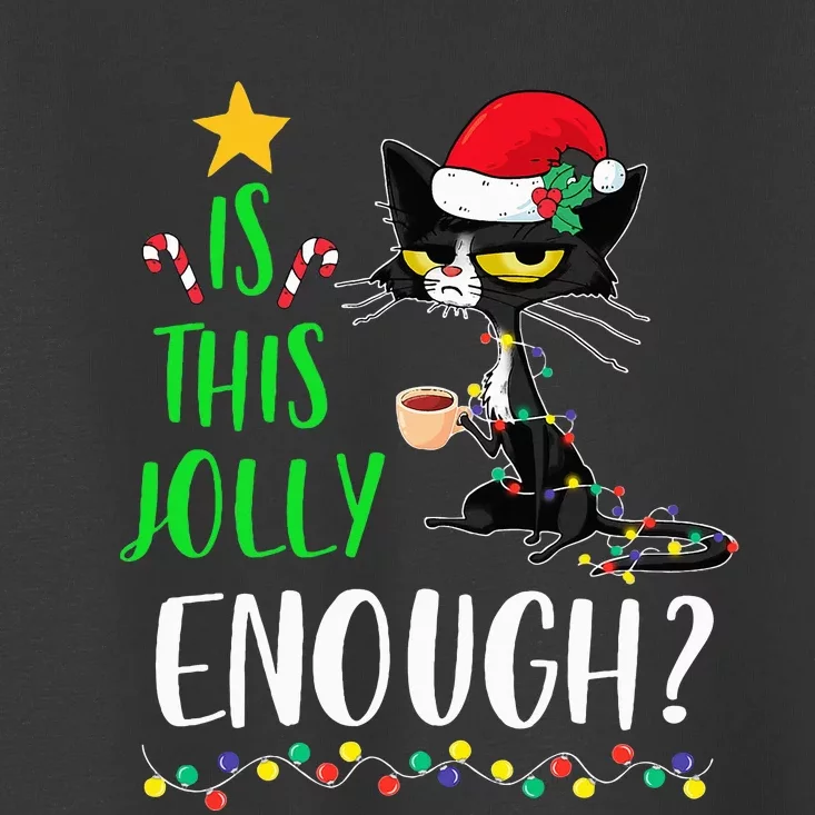 Is This Jolly Enough Black Cat Merry Christmas Tree Lights Toddler T-Shirt