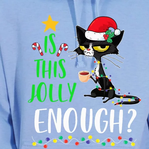 Is This Jolly Enough Black Cat Merry Christmas Tree Lights Unisex Surf Hoodie