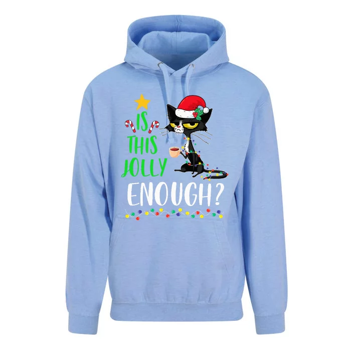 Is This Jolly Enough Black Cat Merry Christmas Tree Lights Unisex Surf Hoodie