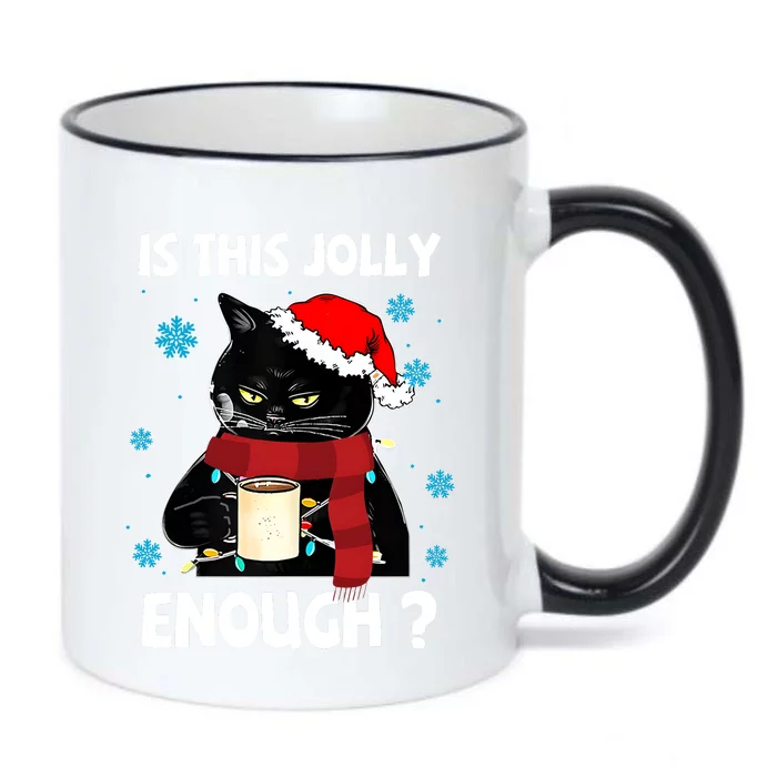 Is This Jolly Enough Cat Merry Christmas Tree Lights Black Color Changing Mug