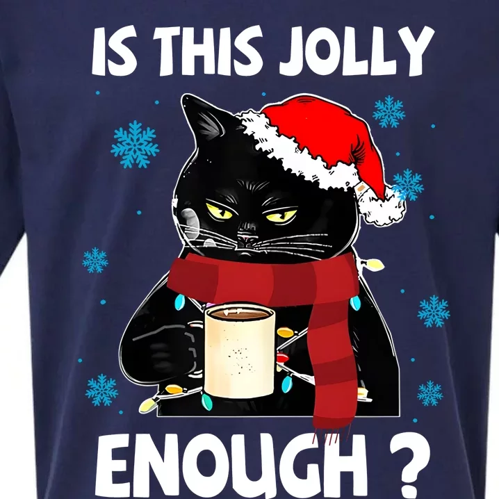 Is This Jolly Enough Cat Merry Christmas Tree Lights Sueded Cloud Jersey T-Shirt