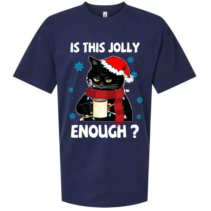 Is This Jolly Enough Cat Merry Christmas Tree Lights Sueded Cloud Jersey T-Shirt