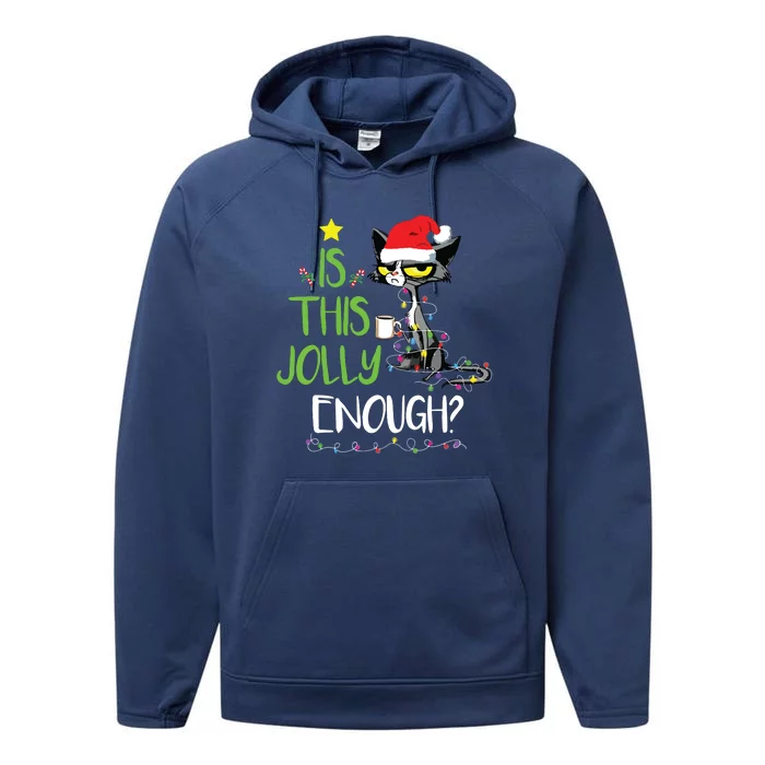 Is This Jolly Enough Black Cat Merry Christmas Tree Lights Performance Fleece Hoodie