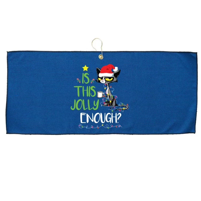 Is This Jolly Enough Black Cat Merry Christmas Tree Lights Large Microfiber Waffle Golf Towel