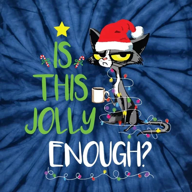 Is This Jolly Enough Black Cat Merry Christmas Tree Lights Tie-Dye T-Shirt