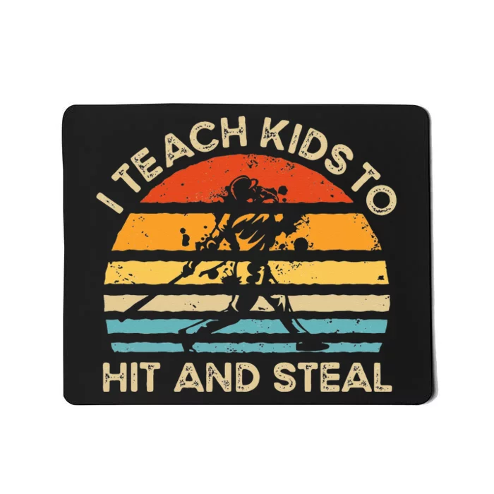 I Teach Kids To Hit And Steal Funny Retro Vintage Baseball Mousepad