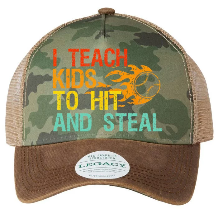 I Teach Kids To Hit And Steal Quote Funny Baseball Coach Legacy Tie Dye Trucker Hat