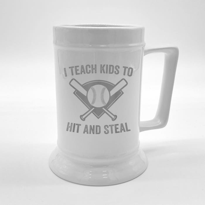 I Teach K Ids To Hit And Steal | Baseball Coach Front & Back Beer Stein