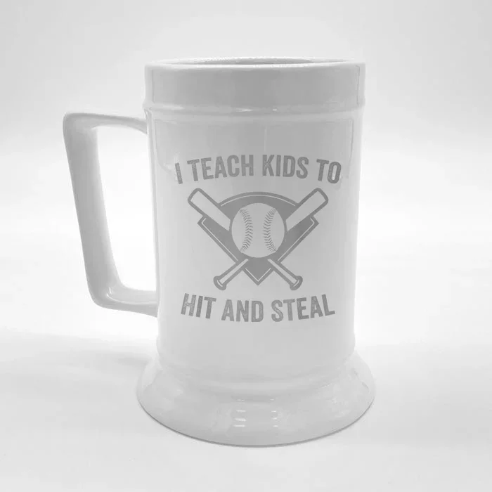 I Teach K Ids To Hit And Steal | Baseball Coach Front & Back Beer Stein