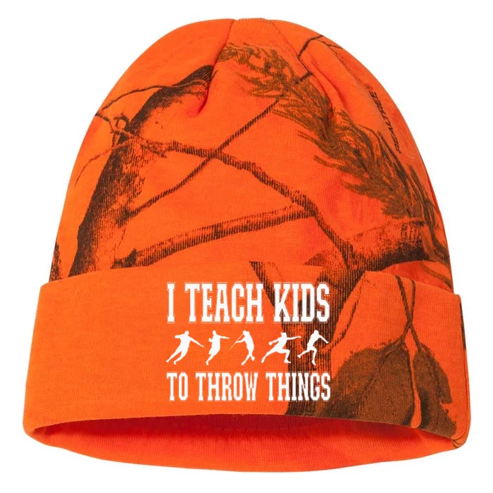 I Teach Kids To Throw Things Track & Field Coach Kati - 12in Camo Beanie