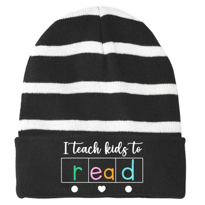 I Teach Kids To Read Science Of Reading Teacher Women & Men Striped Beanie with Solid Band