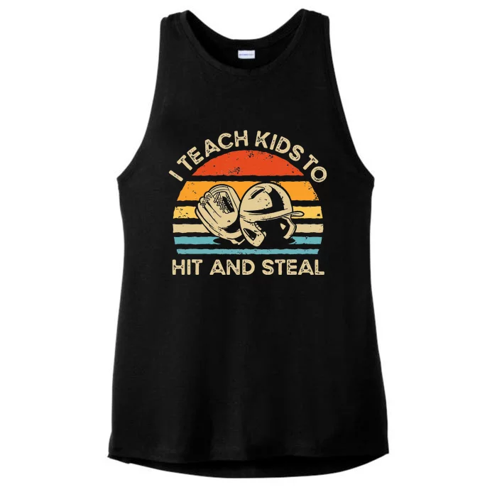 I Teach Kids To Hit And Steal Funny Retro Vintage Baseball Ladies Tri-Blend Wicking Tank