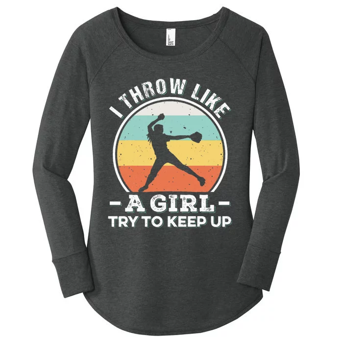 I Throw Like A Girl Funny Softball For Cool Pitchers Women's Perfect Tri Tunic Long Sleeve Shirt