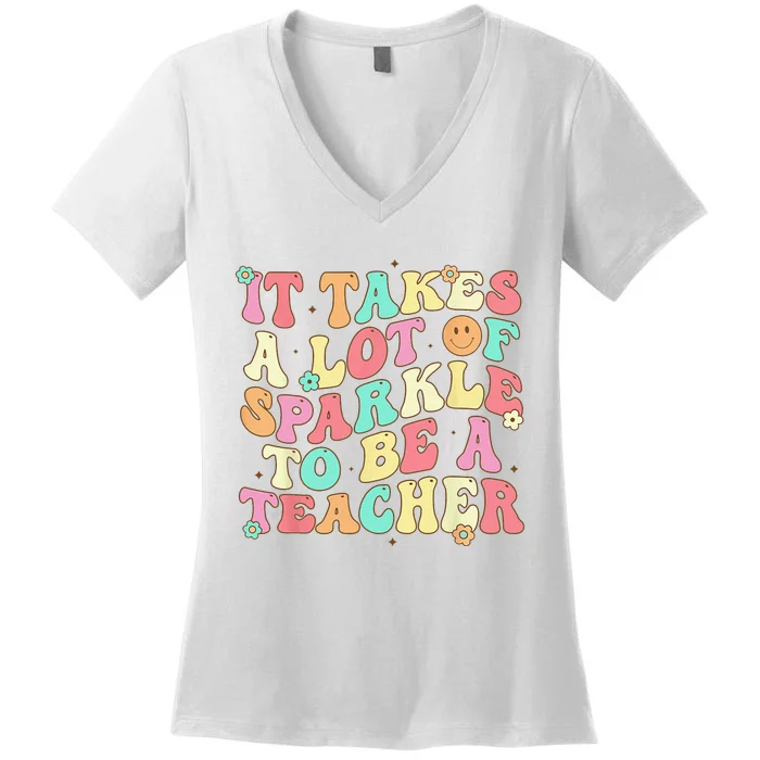 It Takes Lots Of Sparkle To Be A Teacher Retro Teacher Women's V-Neck T-Shirt