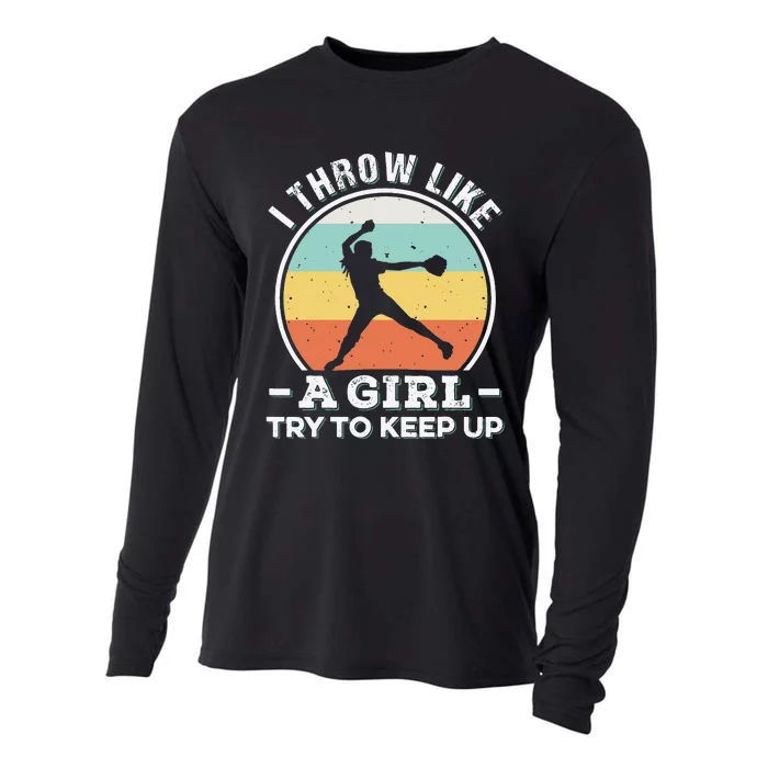 I Throw Like a Funny Softball For Cool Pitchers Cooling Performance Long Sleeve Crew