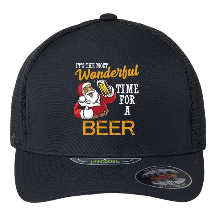 It's The Most Wonderful Time For A Beer Funny Santa Christmas Flexfit Unipanel Trucker Cap