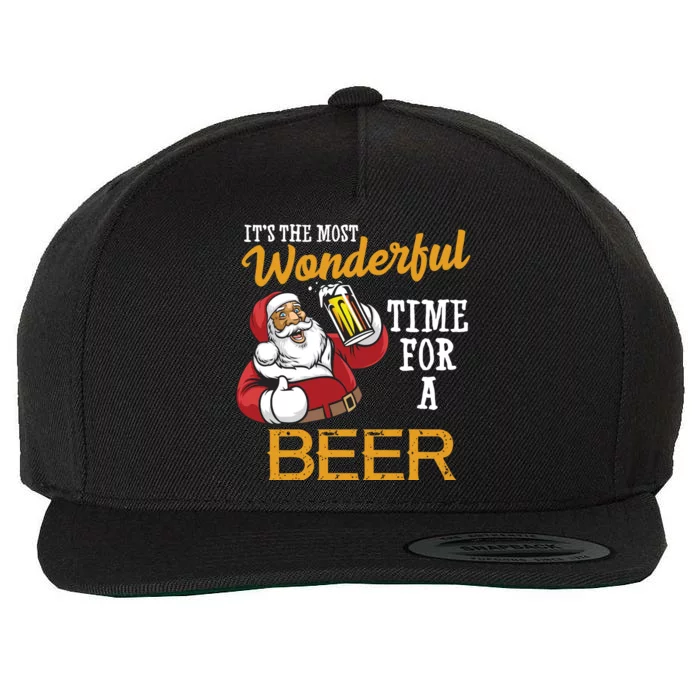 It's The Most Wonderful Time For A Beer Funny Santa Christmas Wool Snapback Cap