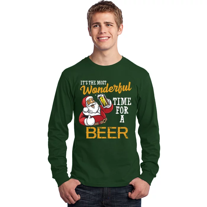 It's The Most Wonderful Time For A Beer Funny Santa Christmas Long Sleeve Shirt