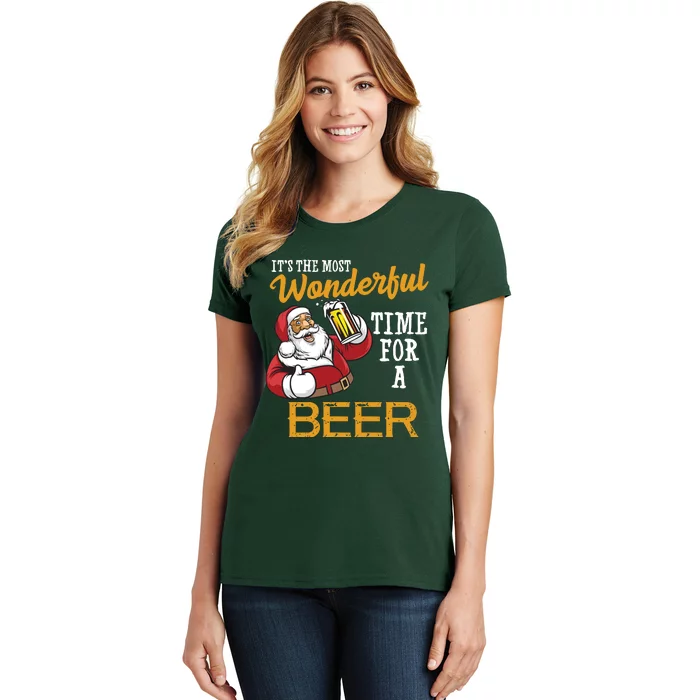 It's The Most Wonderful Time For A Beer Funny Santa Christmas Women's T-Shirt