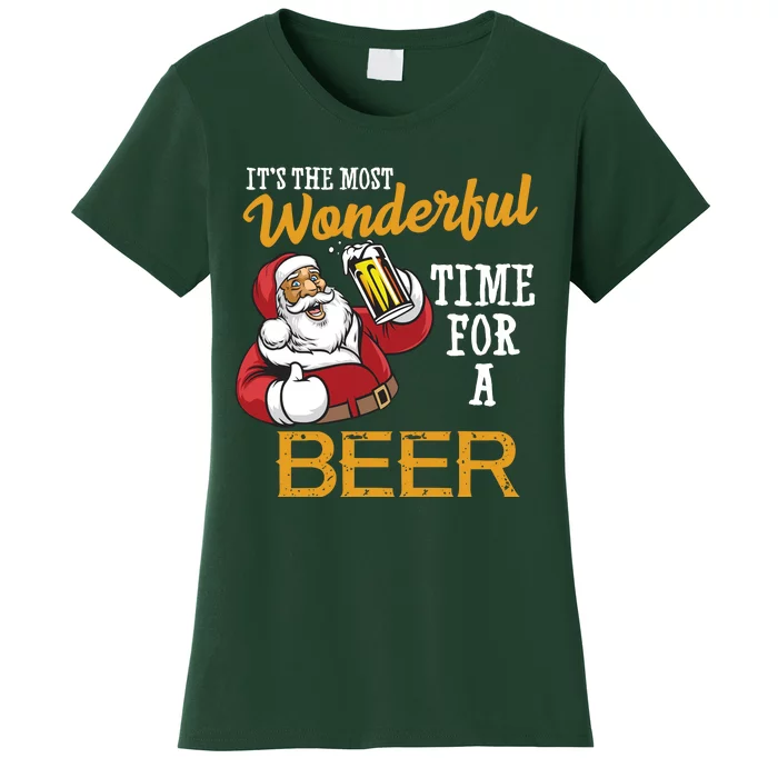 It's The Most Wonderful Time For A Beer Funny Santa Christmas Women's T-Shirt