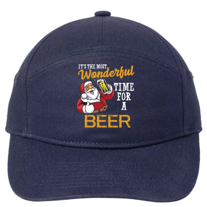 It's The Most Wonderful Time For A Beer Funny Santa Christmas 7-Panel Snapback Hat