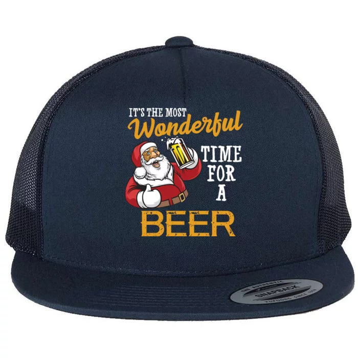 It's The Most Wonderful Time For A Beer Funny Santa Christmas Flat Bill Trucker Hat