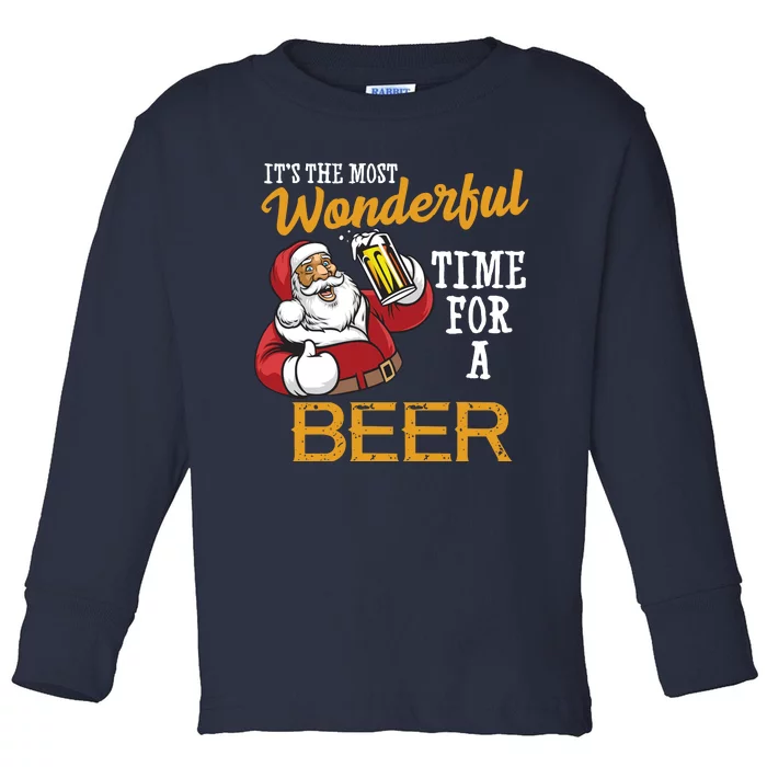 It's The Most Wonderful Time For A Beer Funny Santa Christmas Toddler Long Sleeve Shirt