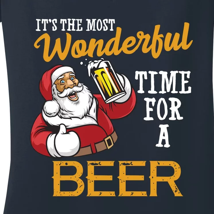 It's The Most Wonderful Time For A Beer Funny Santa Christmas Women's V-Neck T-Shirt