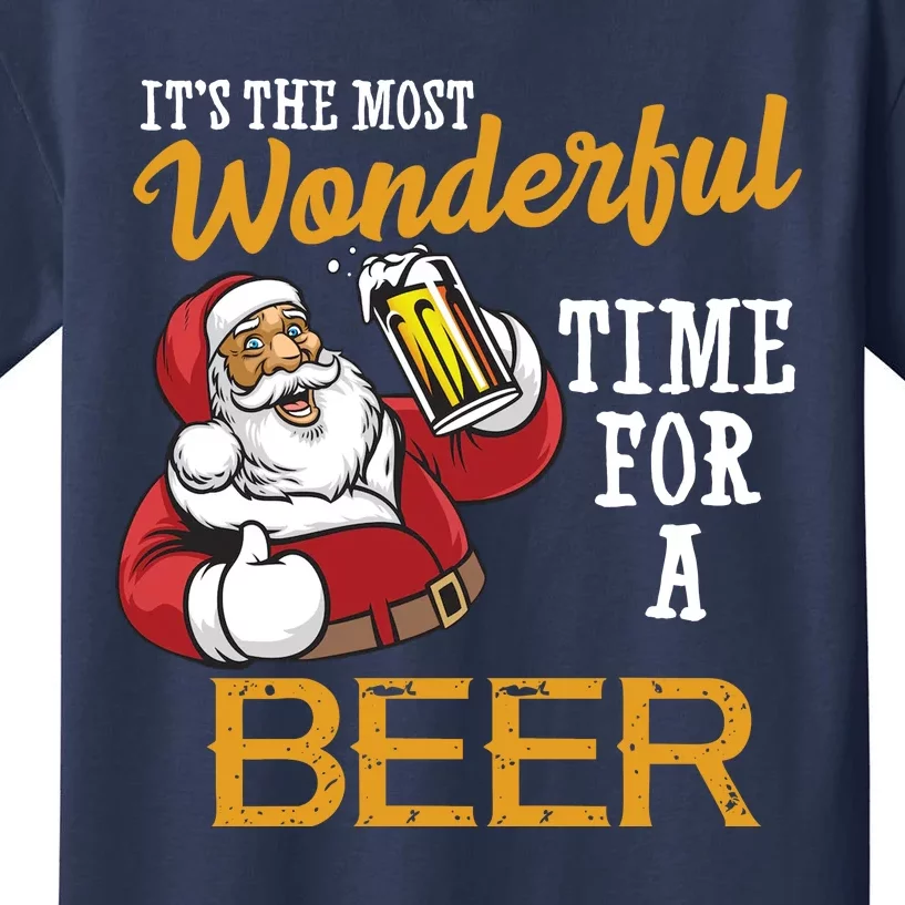 It's The Most Wonderful Time For A Beer Funny Santa Christmas Kids T-Shirt