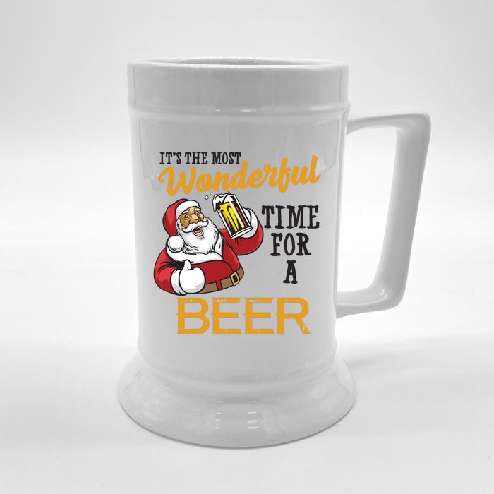 It's The Most Wonderful Time For A Beer Funny Santa Christmas Front & Back Beer Stein