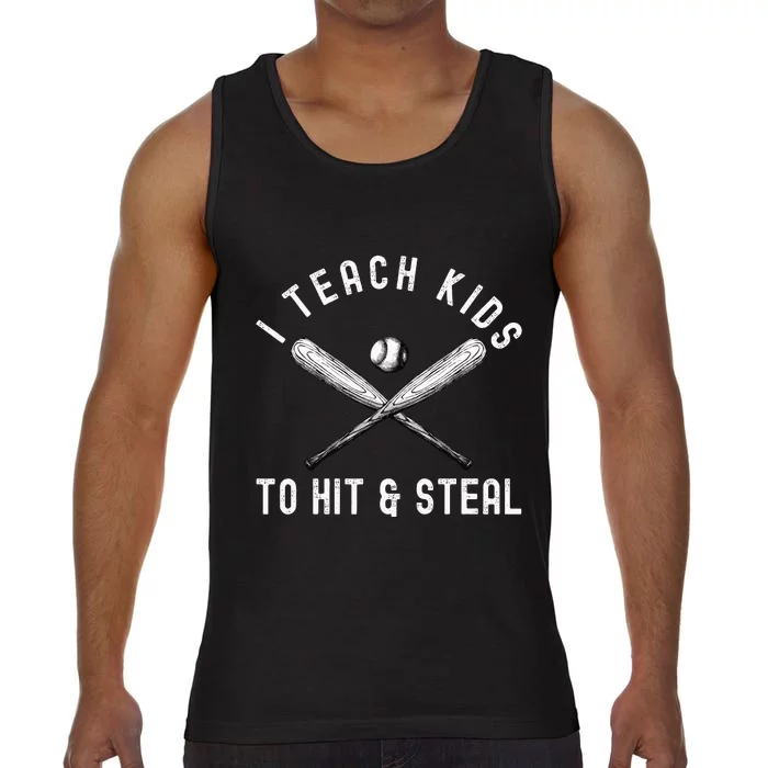 I Teach My To Hit And Steal Funny Baseball Dad Comfort Colors® Tank Top