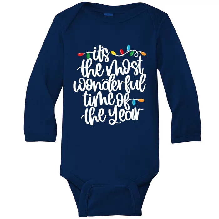 ItS The Most Wonderful Time Of The Year Christmas Lights Gift Baby Long Sleeve Bodysuit