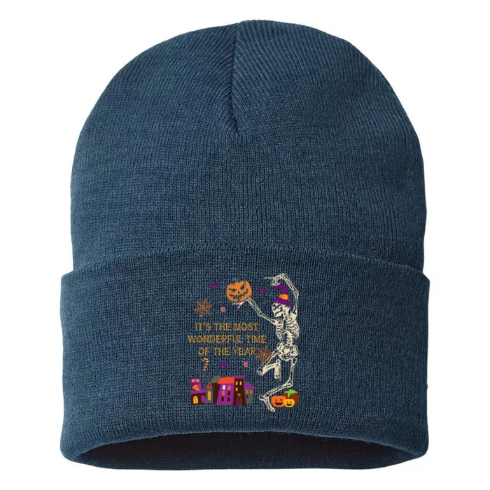 ItS The Most Wonderful Time Of The Year Halloween Skeleton Sustainable Knit Beanie