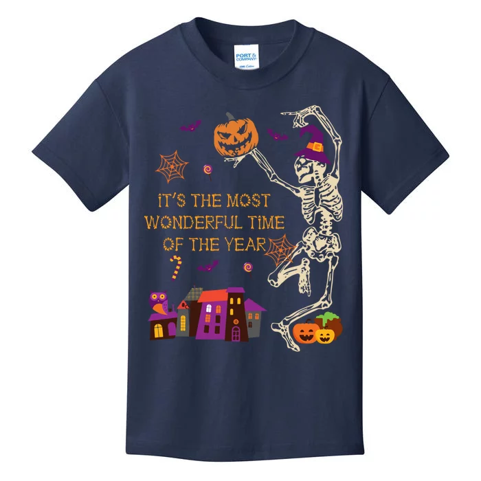 ItS The Most Wonderful Time Of The Year Halloween Skeleton Kids T-Shirt