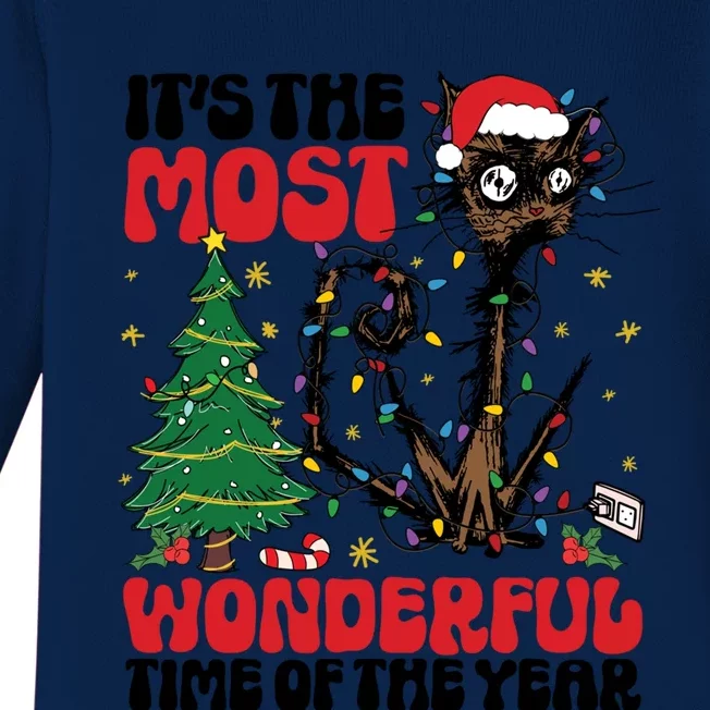 ItS The Most Wonderful Time Of The Year Funny Christmas Cat Gift Baby Long Sleeve Bodysuit