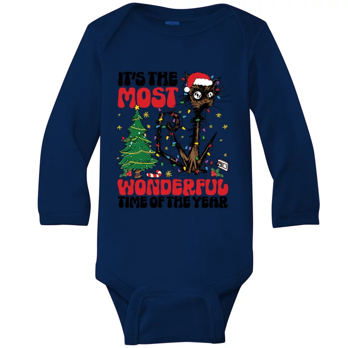 ItS The Most Wonderful Time Of The Year Funny Christmas Cat Gift Baby Long Sleeve Bodysuit